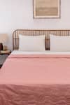 Shop_House This_Pink Cotton Satin Silsako Geometric Quilted Bedcover _at_Aza_Fashions