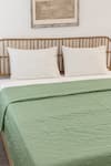 House This_Green Cotton Satin Satsar Abstract Quilted Bedcover _Online_at_Aza_Fashions