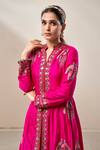 Buy_Aditi Somani_Pink Cotton Silk Embroidery Thread Mandarin Collar Jacket Anarkali And Pant Set_Online_at_Aza_Fashions