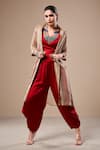 Buy_Aditi Somani_Red Blouse And Pant Satin Linen Woven Floral Jacket Solid Top & Dhoti Set With _at_Aza_Fashions