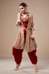 Buy_Aditi Somani_Red Blouse And Pant Satin Linen Woven Floral Jacket Solid Top & Dhoti Set With _Online_at_Aza_Fashions