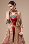 Shop_Aditi Somani_Red Blouse And Pant Satin Linen Woven Floral Jacket Solid Top & Dhoti Set With _Online_at_Aza_Fashions