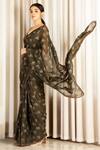 Shop_Detales_Green Saree Organza Printed Floral Notched Bloom With Blouse_at_Aza_Fashions