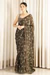 Buy_Detales_Green Saree Organza Printed Floral Notched Bloom With Blouse_Online_at_Aza_Fashions