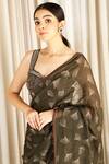 Shop_Detales_Green Saree Organza Printed Floral Notched Bloom With Blouse_Online_at_Aza_Fashions
