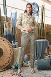 Buy_SVA by Sonam & Paras Modi_Ivory Silk Woven And Embellished Art Deco High Neck Jacket & Pant Set_at_Aza_Fashions