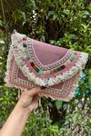 Buy Stitched Soles Purple Tassels, Chains Banjara Rectangle Shaped Embellished Clutch at Aza Fashions Buy_Stitched Soles_Purple Tassels, Chains Banjara Rectangle Shaped Embellished Clutch_at_Aza_Fashions