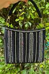 Buy_Stitched soles_Black Sequin Stripe Embellished Clutch _at_Aza_Fashions