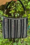 Shop_Stitched soles_Black Sequin Stripe Embellished Clutch _at_Aza_Fashions