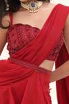 Divya Goel_Red Organza Embroidery Sequin Sweetheart Ruffle Saree With Blouse _Online_at_Aza_Fashions