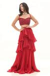 Buy_Divya Goel_Red Organza Embroidery Sequin Sweetheart Ruffle Saree With Blouse _Online_at_Aza_Fashions