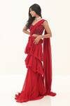 Shop_Divya Goel_Red Organza Embroidery Sequin Sweetheart Ruffle Saree With Blouse _Online_at_Aza_Fashions