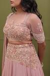 Buy_Divya Goel_Pink Georgette Embroidery Bead Illusion Sheer Placement Lehenga Set _Online_at_Aza_Fashions