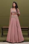 Buy_Divya Goel_Pink Georgette Embroidery Bead Illusion Sheer Placement Lehenga Set _at_Aza_Fashions