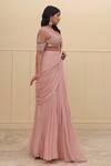 Buy_Divya Goel_Pink Georgette Embroidery Sequin Pre-draped Saree With Blouse _Online_at_Aza_Fashions