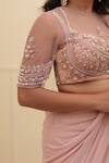 Shop_Divya Goel_Pink Georgette Embroidery Sequin Pre-draped Saree With Blouse _Online_at_Aza_Fashions