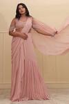 Buy_Divya Goel_Pink Georgette Embroidery Sequin Pre-draped Saree With Blouse _at_Aza_Fashions