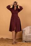 Buy Savaaya Maroon Linen Embroidery Collared Thread Stitch Blazer Dress With Belt at Aza Fashions Buy_Savaaya_Maroon Linen Embroidery Collared Thread Stitch Blazer Dress With Belt _at_Aza_Fashions