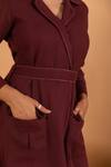 Shop Savaaya Maroon Linen Embroidery Collared Thread Stitch Blazer Dress With Belt Online at Aza Fashions Shop_Savaaya_Maroon Linen Embroidery Collared Thread Stitch Blazer Dress With Belt _Online_at_Aza_Fashions