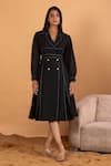 Buy_Savaaya_Black Linen Blend Embroidery Puffed Sleeves Blazer Dress With Belt  _at_Aza_Fashions