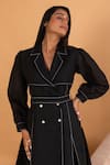 Buy_Savaaya_Black Linen Blend Embroidery Puffed Sleeves Blazer Dress With Belt  _Online_at_Aza_Fashions