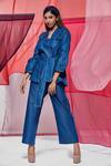 Buy_Savaaya_Blue Denim Embroidery Collared Top Pant Set_at_Aza_Fashions