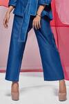 Buy_Savaaya_Blue Denim Embroidery Collared Top Pant Set_Online_at_Aza_Fashions