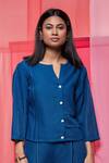 Savaaya_Blue Linen Blend Embroidered Thread Front Buttoned Top And Pant Set  _Online_at_Aza_Fashions