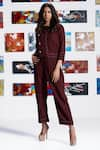 Buy_Savaaya_Maroon Linen Blend Embroidered Solid Shirt And Straight-fit Pant Set  _at_Aza_Fashions