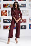 Shop_Savaaya_Maroon Linen Blend Embroidered Solid Shirt And Straight-fit Pant Set  _at_Aza_Fashions