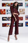 Buy_Savaaya_Maroon Linen Blend Embroidered Solid Shirt And Straight-fit Pant Set  _Online_at_Aza_Fashions