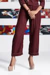 Shop_Savaaya_Maroon Linen Blend Embroidered Solid Shirt And Straight-fit Pant Set  _Online_at_Aza_Fashions