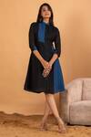 Savaaya_Black Linen Bandeau Neck Color Blocked Midi Dress_Online_at_Aza_Fashions