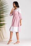 Buy_Savaaya_Pink Linen Blend Embroidered Running Color Blocked Midi Dress  _Online_at_Aza_Fashions