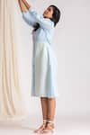 Shop_Savaaya_Blue Linen Blend Embroidered Running Color Blocked Midi Dress  _Online_at_Aza_Fashions