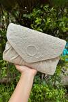 Shop Stitched Soles White Beads Glass Embellished Clutch at Aza Fashions Shop_Stitched Soles_White Beads Glass Embellished Clutch_at_Aza_Fashions