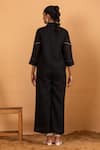 Shop_Savaaya_Black Linen Blend Embroidery Pipe Spread Shirt And Flared Pant Set  _at_Aza_Fashions