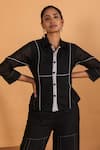 Buy_Savaaya_Black Linen Blend Embroidery Pipe Spread Shirt And Flared Pant Set  _Online_at_Aza_Fashions