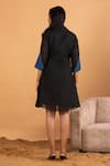 Shop_Savaaya_Black Linen Blend Embroidery Stitchline Thread Collar Colorblock Dress _at_Aza_Fashions