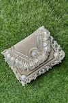 Stitched soles_Cream Sequin And Bead Boho Love Embellished Clutch _Online_at_Aza_Fashions