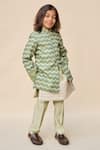 Shop_All Boy Couture_Green Silk Chevron Print Achkan Pyjama Set _at_Aza_Fashions