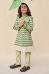 All Boy Couture_Green Silk Chevron Print Achkan Pyjama Set _Online_at_Aza_Fashions