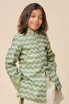 Buy_All Boy Couture_Green Silk Chevron Print Achkan Pyjama Set _Online_at_Aza_Fashions