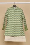 Shop_All Boy Couture_Green Silk Chevron Print Achkan Pyjama Set _Online_at_Aza_Fashions