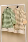 All Boy Couture_Green Silk Chevron Print Achkan Pyjama Set _at_Aza_Fashions