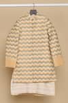 All Boy Couture_Beige Silk Chevron Pattern Achkan Pyjama Set _Online_at_Aza_Fashions