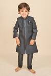 Shop_All Boy Couture_Black Silk Achkan Pyjama Set _at_Aza_Fashions