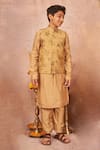 Buy_All Boy Couture_Brown Cotton, Silk Embroidery Floral Print Bundi Jacket And Kurta Set _at_Aza_Fashions