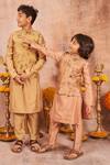 Shop_All Boy Couture_Brown Cotton, Silk Embroidery Floral Print Bundi Jacket And Kurta Set _at_Aza_Fashions