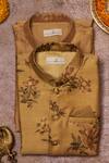 All Boy Couture_Brown Cotton, Silk Embroidery Floral Print Bundi Jacket And Kurta Set _Online_at_Aza_Fashions